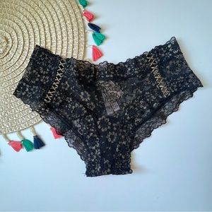 Victoria's Secret The Lacie Shimmer Lace Up Cheeky Panty Black Small NEW